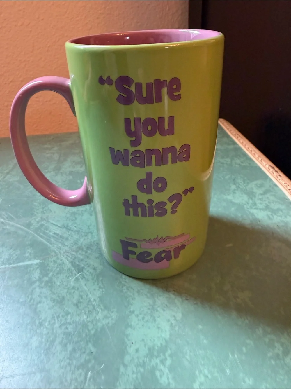 Disney Store Inside Out Fear Mug - “Sure You Wanna Do This?” Green Purple